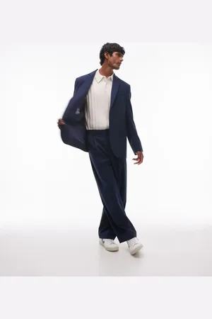 Topman Pantalones de traje azules de pernera ancha de