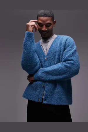 Topman Cárdigan azul jaspeado holgado de