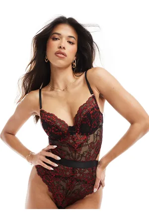 Ann Summers Body negro y rojo de encaje con aros Hold Me Tight de