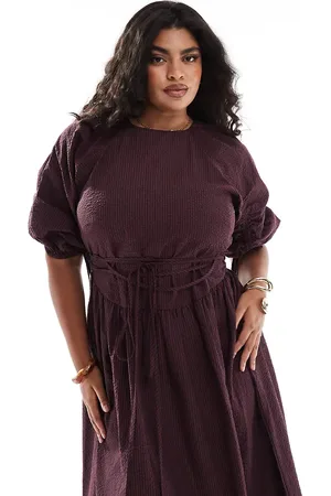 ASOS Vestido midi burdeos a cuadros con lazada en la cintura de ASOS DESIGN Curve-Multicolor