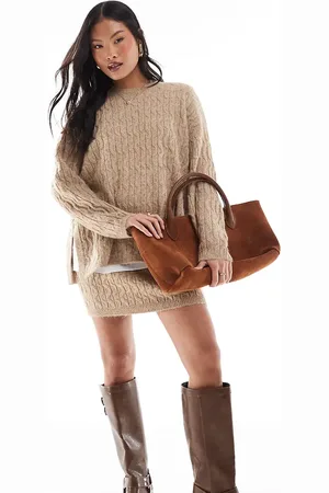 VERO MODA Minifalda color camel de punto de ochos de (parte de un conjunto)-Neutro