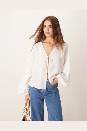 ASOS Blusa color con lazada delantera de -Blanco