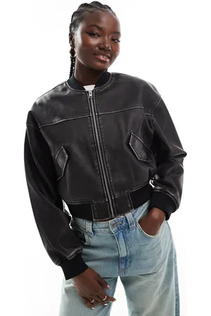 JJXX Chaqueta bomber lavado de estilo vintage de cuero sintético de