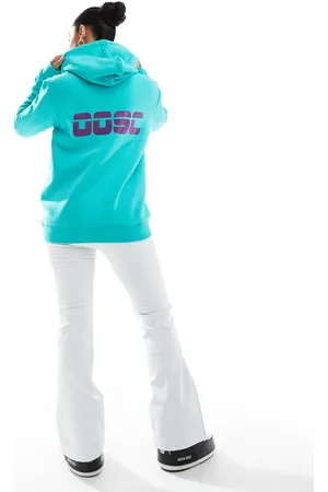 OOSC Sudadera color aguamarina de estilo retro con capucha de -Azul