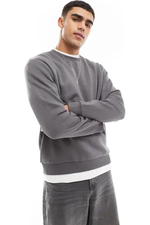 JACK & JONES Jersey gris oscuro extragrande con cuello redondo de