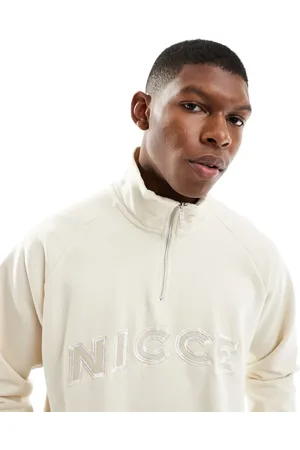 Nicce London Sudadera blanca con logo y cremallera corta de -Azul marino