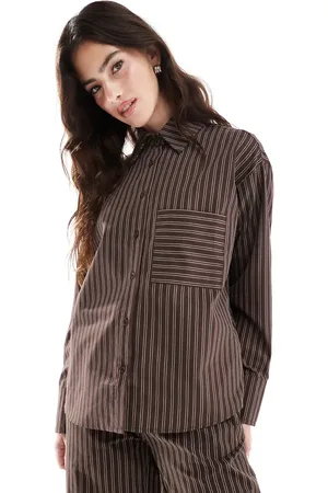 Threadbare Camisa marrón a rayas extragrande de (parte de un conjunto)