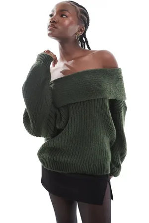 ASOS Jersey verde bosque extragrande con escote Bardot de punto de