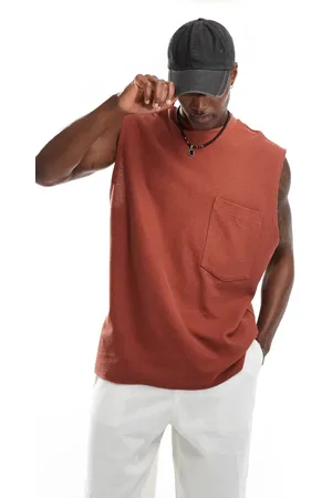 ASOS Camiseta roja extragrande sin mangas con bolsillo delantero de -Marrón