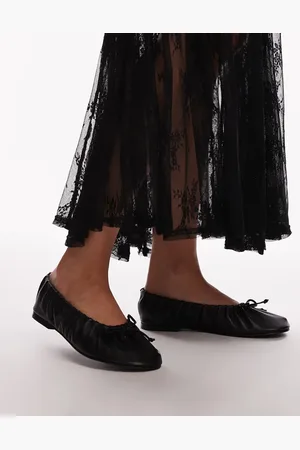 Topshop Bailarinas negras con diseño fruncido de cuero Claire de