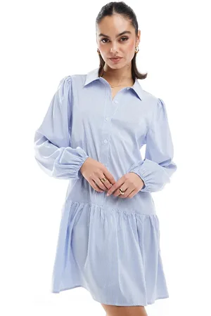 Miss Selfridge Vestido camisero corto a rayas de manga larga de -Azul