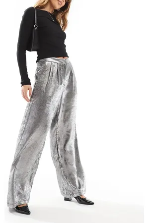 ONLY Pantalones plateados metalizados sueltos de -Gris
