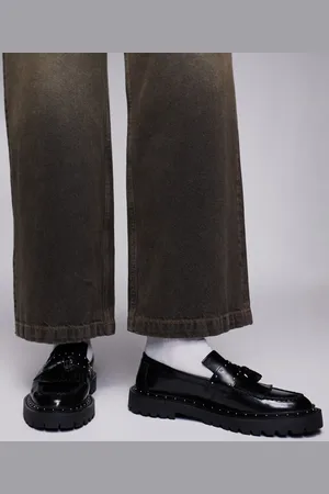 ASOS Mocasines clásicos negros con suela gruesa y herrajes plateados de cuero de