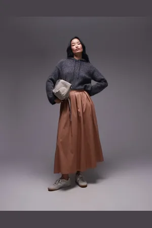 Topshop Falda color de corte circular ancho de algodón de -Caoba