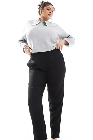 Yours Pantalones negros de corte tapered con jaretas en la cintura de