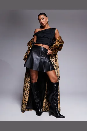 River Island Minifalda plisada de cuero sintético en de