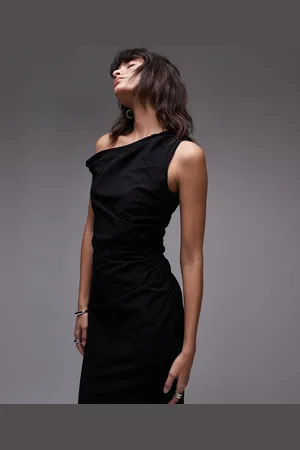 MANGO Vestido midi con escote Bardot y detalle retorcido de