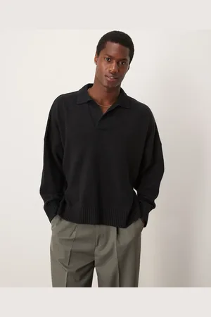 ASOS Jersey de corte cuadrado ultragrande con muesca en el cuello de punto de -Gris