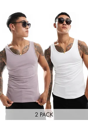 ASOS Pack de 2 camisetas de color morado y blanco ajustadas de tirantes de