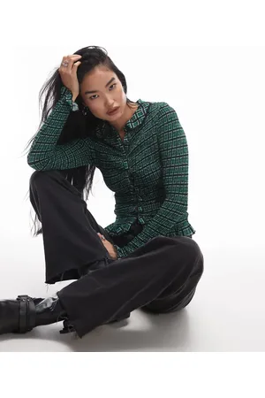 Free People Top verde a cuadros abotonado de