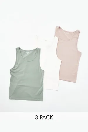 ASOS Pack de 3 camisetas de varios colores ajustadas sin mangas de