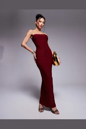 Fashionkilla Vestido largo ceñido con diseño moldeado y escote palabra de honor exclusivo de -Rojo
