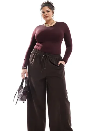 Yours Pantalones chocolate de pernera ancha sin cierres de