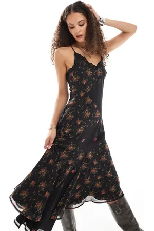 Reclaimed Vestido lencero de tirantes con estampado floral partido de -Multicolor