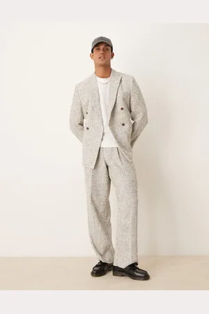 ASOS Pantalones de traje blancos y negros de pernera ancha de tejido texturizado de -Gris
