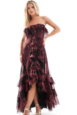 ASOS Vestido largo rosa con estampado floral, escote palabra de honor y volante de ASOS DESIGN Petite-Multicolor