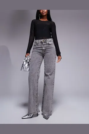 River Island Vaqueros grises de pernera ancha con cinturón extraíble de