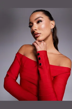 River Island Top oscuro con escote Bardot de canalé de