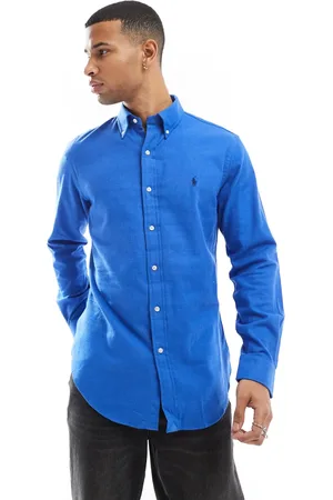 Ralph Lauren Camisa azul medio jaspeado con logo de sarga cepillada resistente Icon de