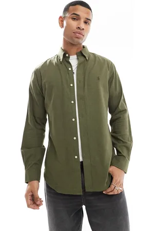 Ralph Lauren Camisa verde oscuro jaspeado con logo de sarga cepillada resistente Icon de