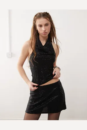 Reclaimed Top de fiesta negro con cuello desbocado de lentejuelas de (parte de un conjunto)