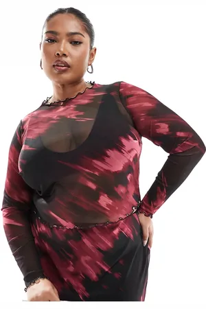 New Look Top estampado de manga larga de malla de New Look Curve