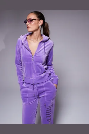 Juicy Couture Sudadera morada de velour con capucha, cremallera y detalle de pedrería a tono de (parte de un conjunto)-Morado