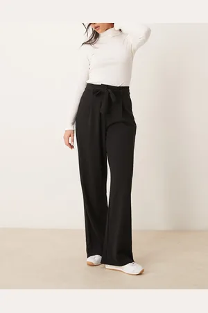 VILA Pantalones negros de pernera ancha con lazada en la cintura de