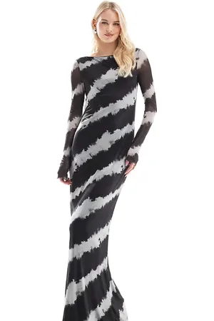 VERO MODA Vestido monocromático de manga larga con estampado difuminado de malla de -Negro