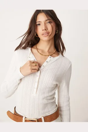 Miss Selfridge Top color con botones de presión de pointelle de -Rubio