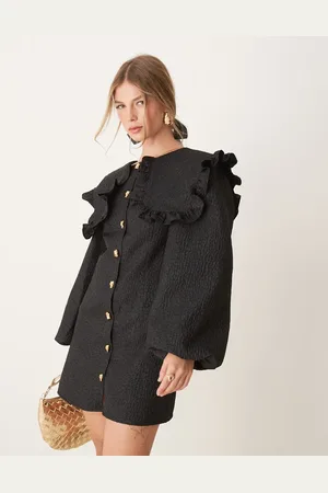 Ghospell Vestido corto con solapas extragrandes de