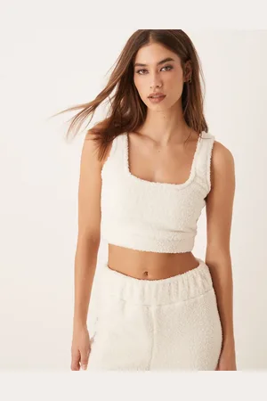 New Look Top corto color de tirantes de sherpa de (parte de un conjunto)-Blanco