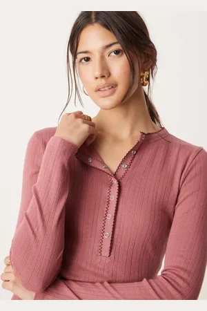 Miss Selfridge Top rosa con botones de presión de punto pointelle de -Marrón
