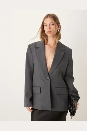 SELECTED Americana gris asimétrica de lana de Femme