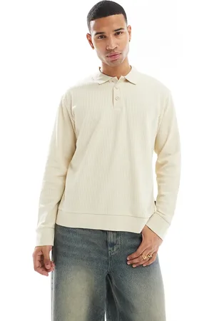 JACK & JONES Polo color crudo de manga larga de punto texturizado de -Blanco