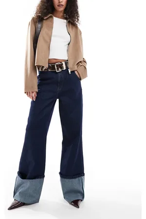 ASOS Vaqueros de pernera ancha con lavado descolorido y dobladillos vueltos muy anchos de