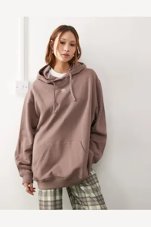 adidas Sudadera marrón holgada con capucha de felpa rizada Essentials de