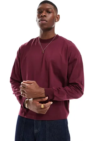 ASOS Camiseta burdeos de manga larga y corte cuadrado extragrande de -Rojo