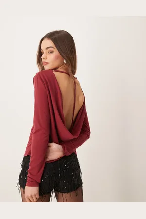 ASOS Too de manga larga con detalle drapeado y desbocado en la espalda de modal de -Rojo
