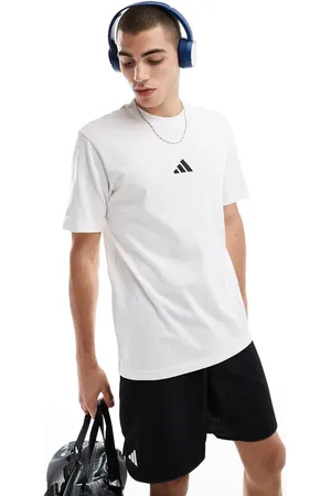 adidas Camiseta blanca con logo pequeño de punto liso Essentials de -Blanco